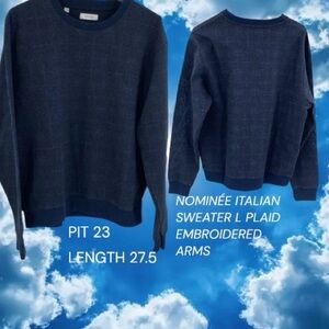 NOMINÉE ITALIAN, NAVY BLUE LONG SLEEVE CREWNECK EMBROIDERED SNOWFLAKES ON SLEEVE